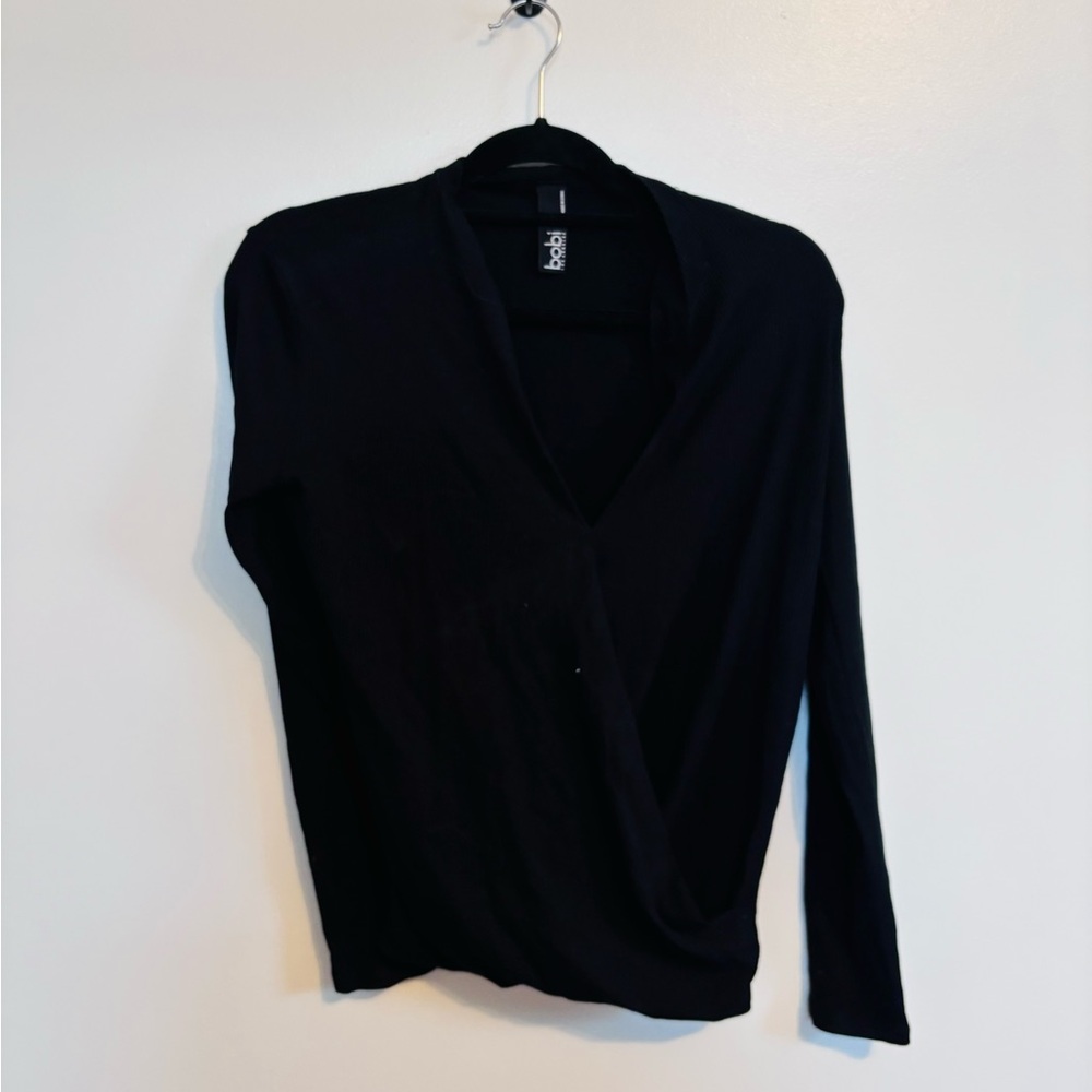 Bobbi black long sleeve draped v neck stretchy top size xs